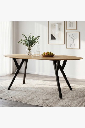 Ovaler Esstisch Wildeiche 180x90 cm mit schwarzen